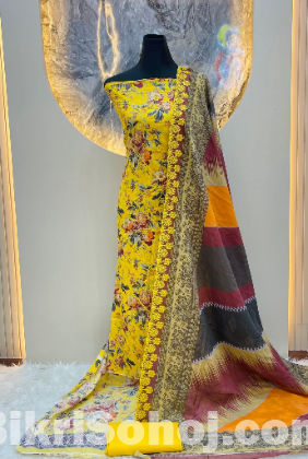 মাম কটন ওরনা বডি কাজ করা ড্রেস